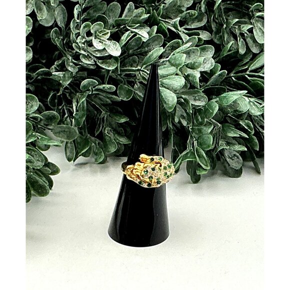 Gold-Tone Panther Ring With Green Crystal Accents sz 6.25 - Picture 8 of 8